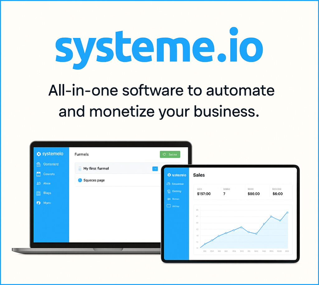 Systeme.io dashboard showing sales funnel setup with squeeze page