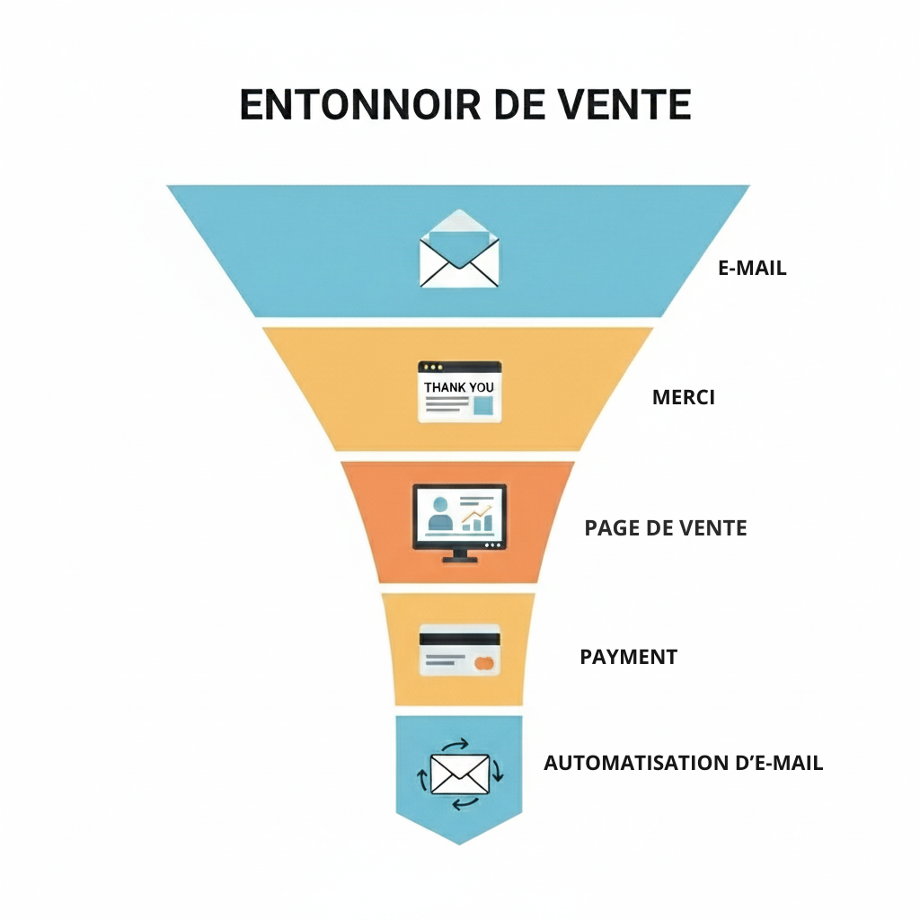 Schéma simple d’un tunnel de vente gratuit en 5 étapes